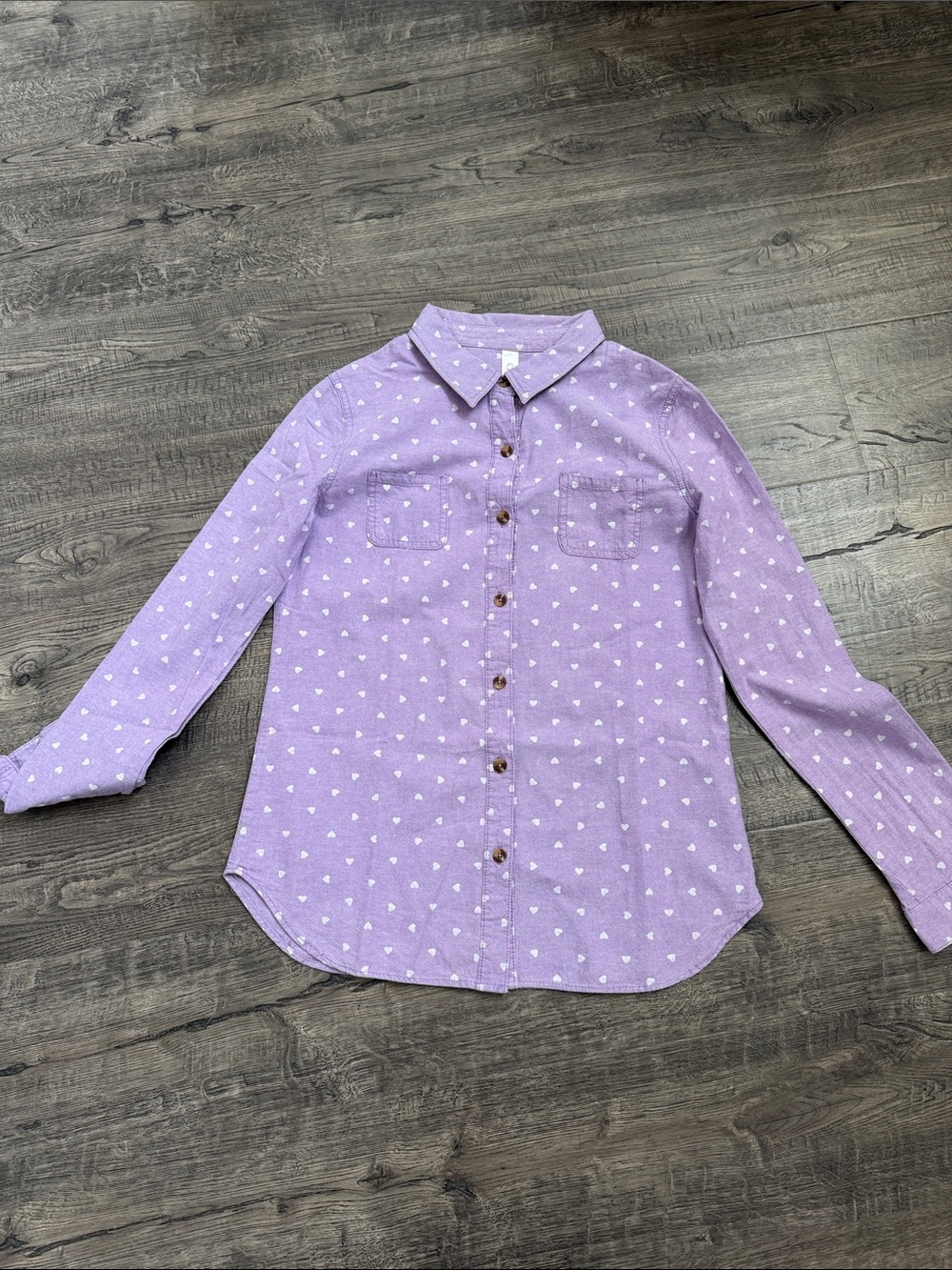 Cherokee Lavender Button-Down Shirt with White Hearts